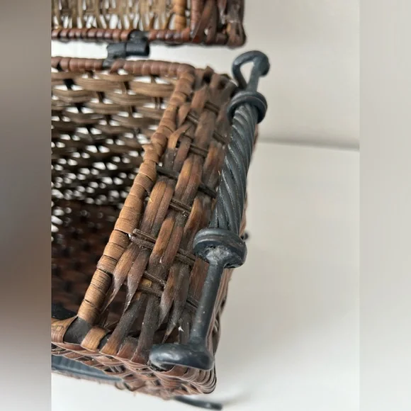 Vintage Wicker Chest Wrought Iron Frame‎ & HandlesElephant Mom and Baby Decor